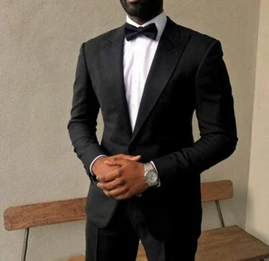 Hombre Traje Negro 2 PIEZAS Traje A medida Noche Boda Fiesta Ropa Cena Abrigo Pantalones - Imagen 1 de 6
