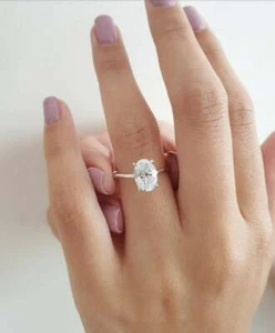 2.00Ct White Oval Cut Lab Created Diamond 14K White Gold Engagement Halo Ring - Picture 1 of 6
