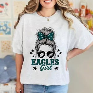 Eagles Girl Tee Messy Bun For Men Women Girls Boys Kids T-Shirt - Picture 1 of 22
