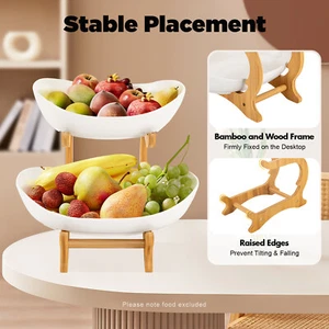 2 Tier White Ceramic Fruit Basket Fruit Bowl For Kitchen Counter Fruit Stand - Picture 1 of 19