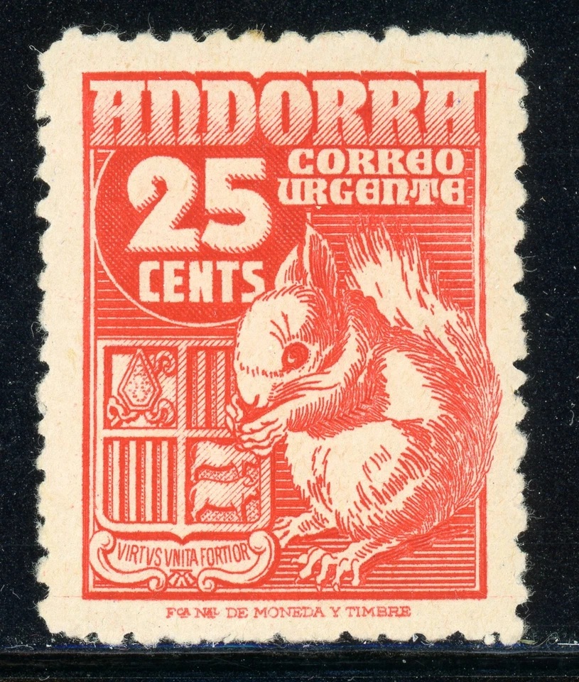 ANDORRA (Spanish) MH: Scott #E5 25c Squirrel URGENTE Special Delivery #2 CV$5+ - Image 1 of 1
