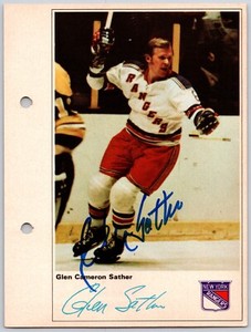 Glen Sather Autographed 1971-72 Toronto Sun New York Rangers HOF Action Photo