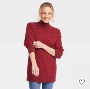 Suéter tejido con cable de cuello alto de gran tamaño Knox Rose rojo L tejido con textura - Imagen 1 de 7