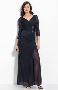 Adrianna Papell Beaded Mesh Gown Sz 4 Navy - Picture 1 of 2