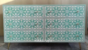 Bone Inlay moroccan Design 6 Drawers Chest of Drawers Green,Bone Inlay sideboard - Picture 1 of 4