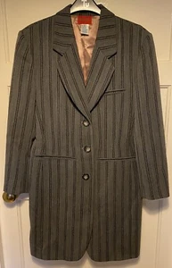 Vintage Kenzo Grey Stripped Ladies Wool Jacket Size 38 & Trousers Size 40 Suit - Picture 1 of 7