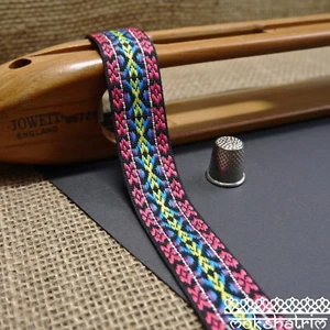 Tribal Silver Cerise Turquoise Geometric Jacquard Webbing Dog Collar MA145 - Picture 1 of 4