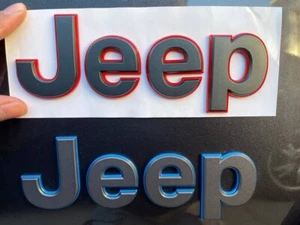 2 (two) 2018-2024 JEEP Wrangler/Gladiator Fender Emblem Dark Gray w/ Red Outline - Picture 1 of 7