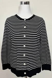 Loft Size Large Black White Stripe Long Sleeve Button Down Cardigan Top NWT - Picture 1 of 8