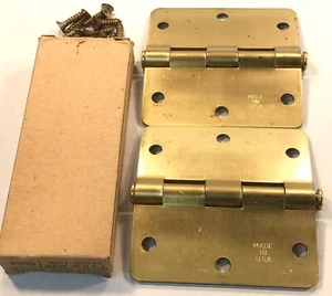 Vintage Schwerlast stumpf Messing Scharniere abgerundete Ecken Paar Made in USA NOS - Bild 1 von 7