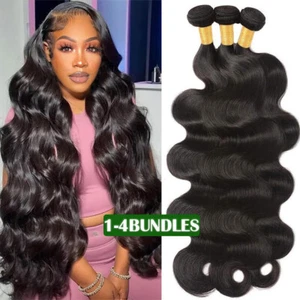 8A Weft Unprocessed Virgin Human Hair Extensions Brazilian 1-4Bundles Weave Wavy - Picture 1 of 15