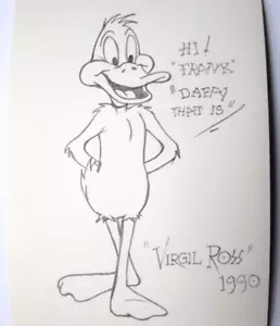 VIRGIL ROSS signed DAFFY DUCK 1990 Warner Brothers ORIGINAL cel art DRAWING - Picture 1 of 2