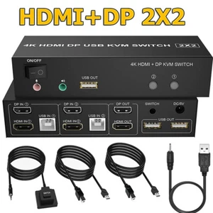 HDMI DisplayPort DP USB Dual Monitor KVM Switch Box 2X2 4K@60Hz for PC Laptop - Bild 1 von 15