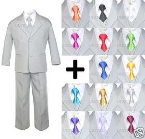 6 PIEZAS Corbata Satinada + Bebé Niño Pequeño Formal Boda Fiesta Esmoquin Gris Niño Traje S-20 - Imagen 1 de 22