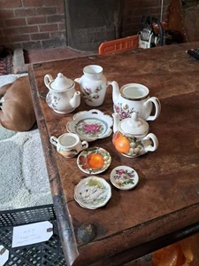 Vintage Miniature Childs Tea Set Floral And Fruit 9 Pieces, Assorted Brands - Picture 1 of 16