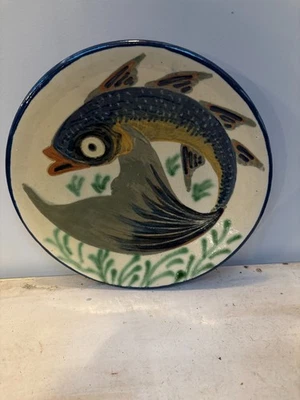 Vintage Signed Puigdemont Spanish Studio Pottery Fish Plate over 9 inches - Image 1 of 4