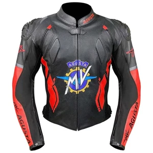 MV AGUSTA Sports Red & Black Full Leather Motorcycle Biker Jacket - Picture 1 of 5