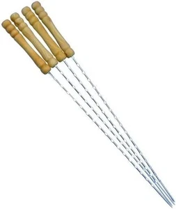 LOT DE 48 BROCHETTES TORSADEES N ACIER CHROME ET BOIS 38CM NEUF - Picture 1 of 1