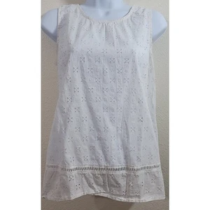 Jason Maxwell White Eyelet Tank Top Medium Back Slub Knit Lightweight Sleeveless - Picture 1 of 6