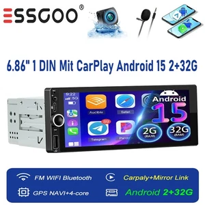 2+32G Autoradio 6.86" 1 DIN Mit Android 15 Carplay GPS NAVI RDS WIFI MIK BT +KAM - Bild 1 von 16