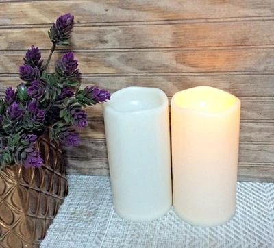 Flameless LED Pillar Candles 7 1/2" Ivory White Battery Operated Set Of 2 - Image 1 of 4