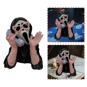 2025 Ghoulish Resin Light Up Halloween Pink/Black Scream Ghost Face Statue Decor - Bild 1 von 4