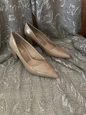 Zara Khaki Pointed Toe Block Heel Pumps Shoes 37 Size 7 - Image 1 of 4