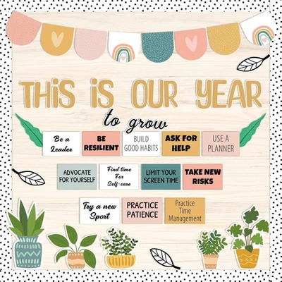 Decoraciones de tablón de anuncios de aula, juego de tablón de anuncios motivacional boho, crece Foto 1 de 4