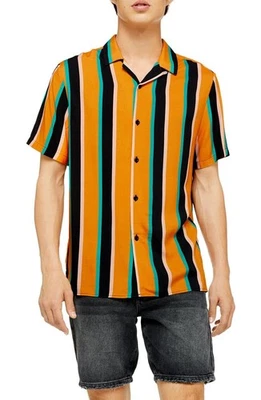 Topman Slim Fit Stripe Short Sleeve Button-Up Camp Shirt Mens  Size S - Image 1 of 4