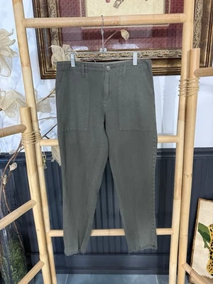 Pantalones Joie Mezcla de Lino Dobladillo Crudo Tachonado Pierna Recta Verde Ejército ~ Talla 0 💚🍄 Foto 1 de 4