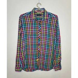 Jared Lang rainbow plaid linen long sleeve button down shirt - XL - Picture 1 of 5