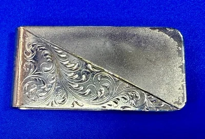 Western Swirl Ornate Vintage Silver Tone Etched Floral Money Clip Bill Holder - Image 1 of 4