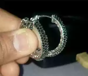 2.00 Ct Round Cut Lab Created Black Diamond Hoop Earrings 14K White Gold Plated - Picture 1 of 4