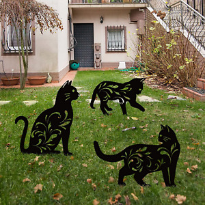 metal black cat lawn stake Halloween decor glitter