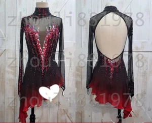 Figure Skating Dress Women's / Girls' Ice Skating Dress red dyeing black - Picture 1 of 6