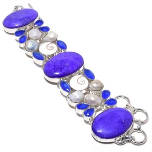Brazalete de plata de ley 925 concha de ojo de Shiva púrpura Howlita 7-8" H921 - Imagen 1 de 6
