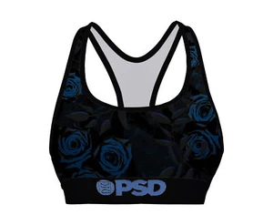 PSD x Bronny - Steel Floral Black/Blue Women's Sports Bra 4224T1094 - Picture 1 of 4
