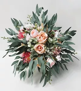 Wedding Bouquet Australian Native Flowers Roses Eucalyptus Bridal Wedding Flower - Picture 1 of 7