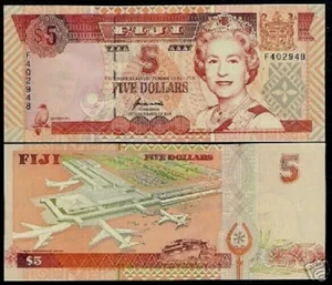 Fiji Islands 5 DOLLARS P-97A ND 1995 Queen♛ Fijian Air Port Plane Currency NOTE - Picture 1 of 6