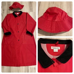 Vintage Talbots Maxi Regenmantel und Hut Gr. Medium rot Cordbesatz 80er Retro - Bild 1 von 11