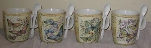 Juego de 4 tazas mariposa con cuchara 6 oz amarillo/rosa/verde/azul raro #DH69 - Imagen 1 de 1