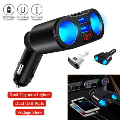 2 Way Car Cigarette Lighter Socket Splitter Dual USB LED Phone Charge Adapter RK - Image 1 of 4