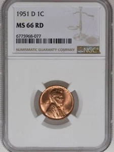 1951 D Lincoln Wheat Cent MS 66 RD NGC - Picture 1 of 3
