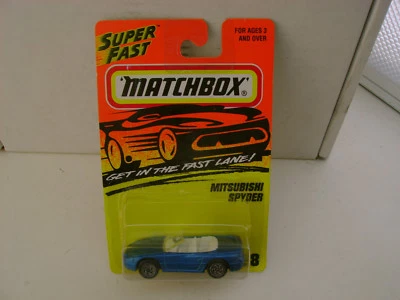 1995 MATCHBOX SUPERFAST #28 BLUE MITSUBISHI SPYDER NEW ON CARD - Image 1 of 2