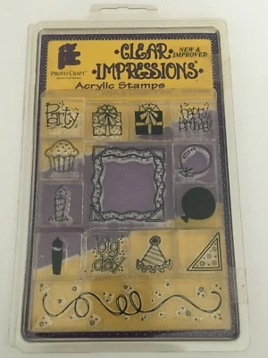 Provo Craft Clear Impressions Acrylic Stamps Happy Birthday Party Big Day Candle - Image 1 of 3