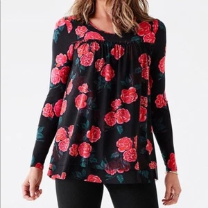 Matilda Jane Winter Blooms NWT Jersey Knit Tunic M Ruffle Gathers Long Sleeves - Picture 1 of 12