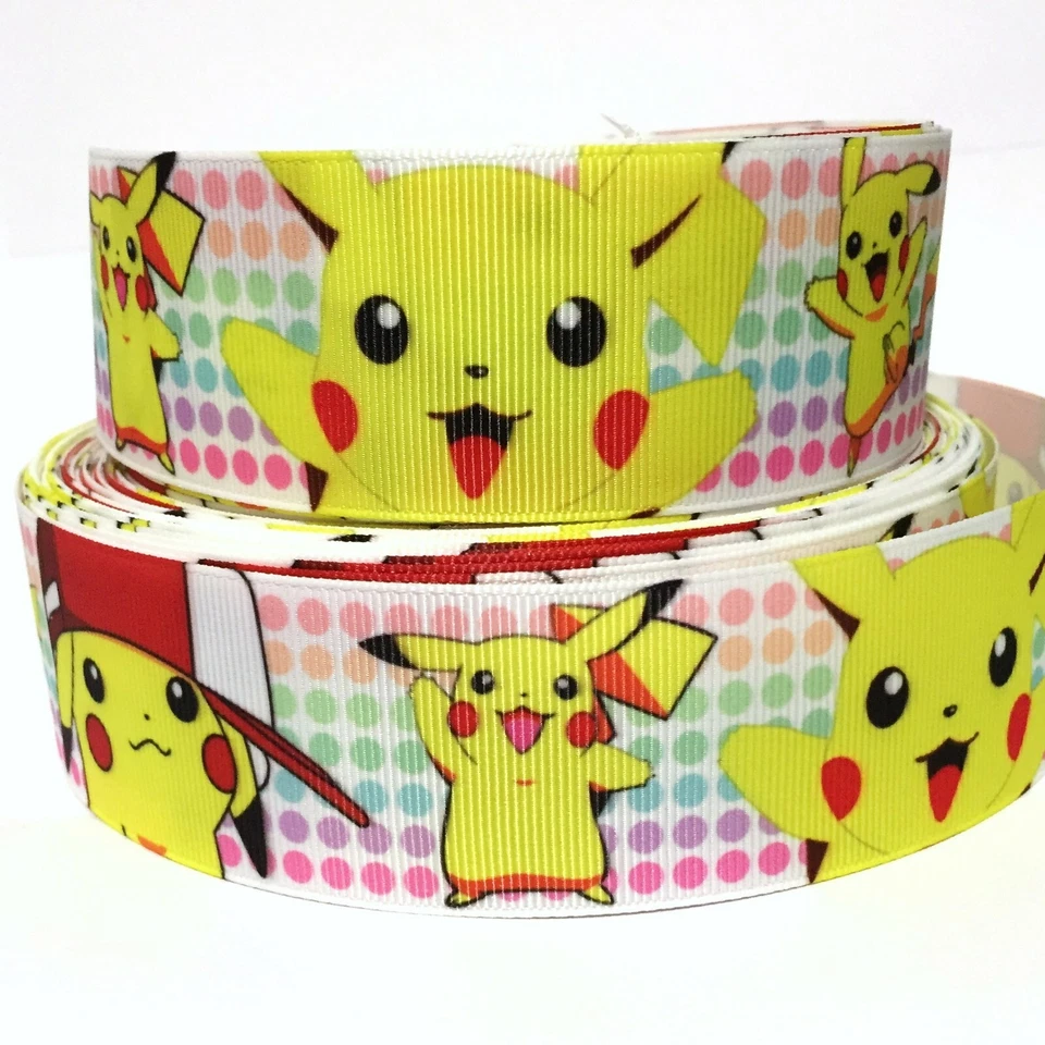 CINTA DE GROSGRAIN 5/8", 7/8", 1.5", 3" Dibujos Animados Pokemon Amarillo Navidad Impreso Foto 1 de 1