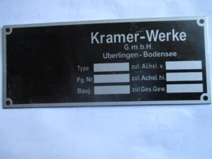 Nameplate Shield Kramer Tractor Construction Machine Wheel Loader Plaque S83 - Picture 1 of 1