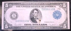 $5 DOLLARS -  1913 Blue Seal Federal Reserve Note VERY RARE !!! - Picture 1 of 5