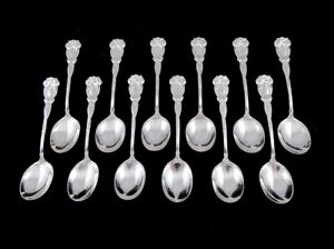 12 Antique Art Nouveau Durgin Tulip Sterling Silver Bouillon Dessert Spoon 5 3/8